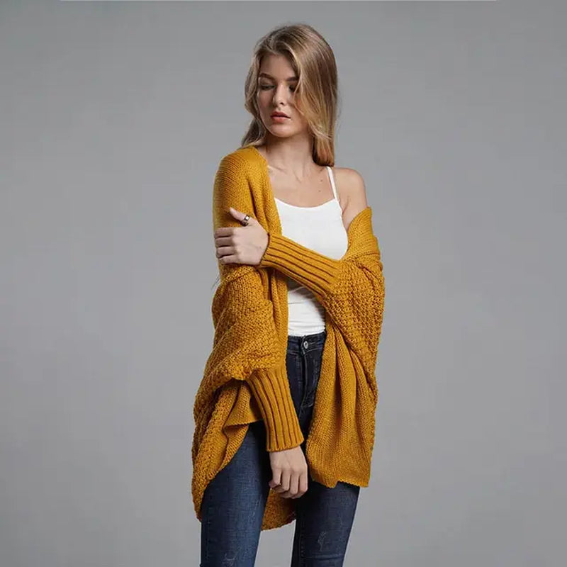 Oversized Sweater Cardigan Knitted Women'S Clothes Patchwork Batwing Sleeves Outerwear Female Winter plus Size Overcoat