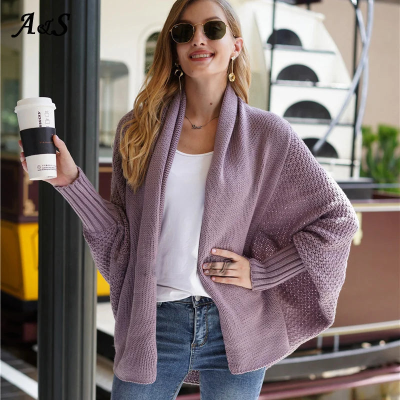 Oversized Sweater Cardigan Knitted Women'S Clothes Patchwork Batwing Sleeves Outerwear Female Winter plus Size Overcoat