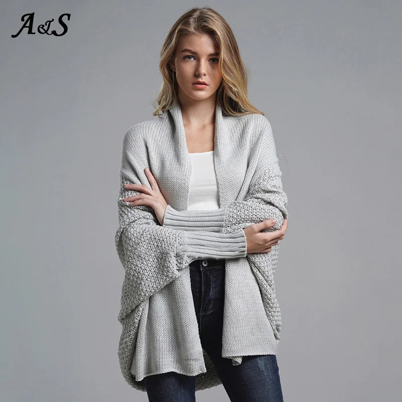 Oversized Sweater Cardigan Knitted Women'S Clothes Patchwork Batwing Sleeves Outerwear Female Winter plus Size Overcoat