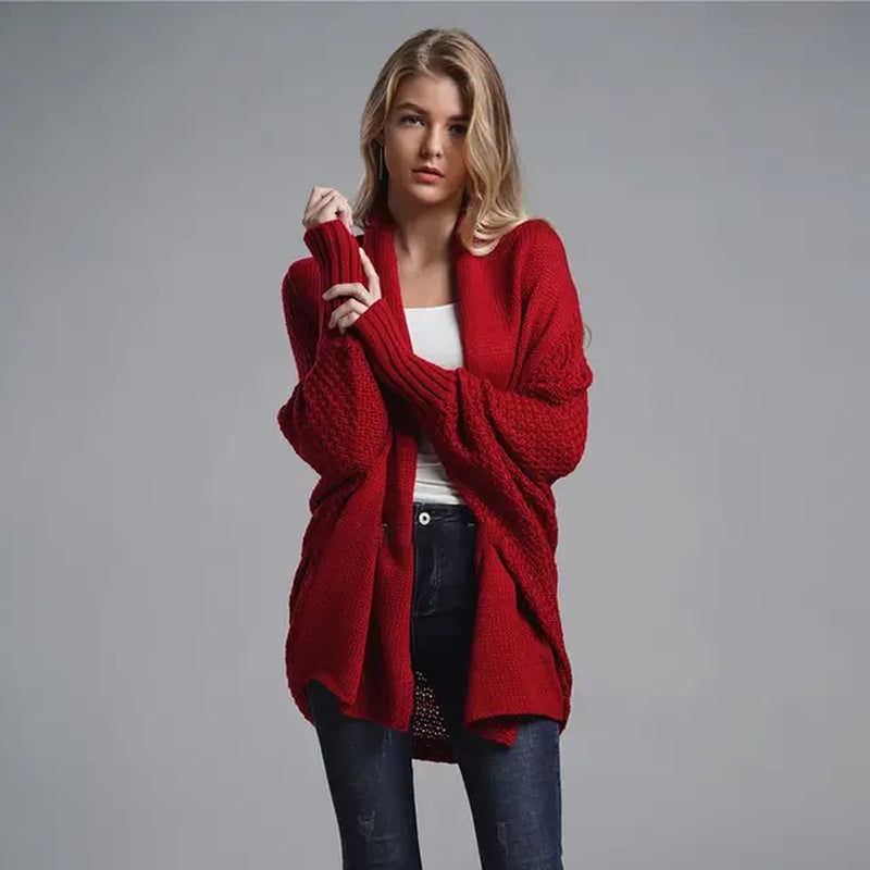 Oversized Sweater Cardigan Knitted Women'S Clothes Patchwork Batwing Sleeves Outerwear Female Winter plus Size Overcoat