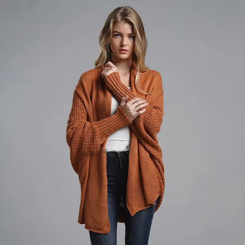 Oversized Sweater Cardigan Knitted Women'S Clothes Patchwork Batwing Sleeves Outerwear Female Winter plus Size Overcoat