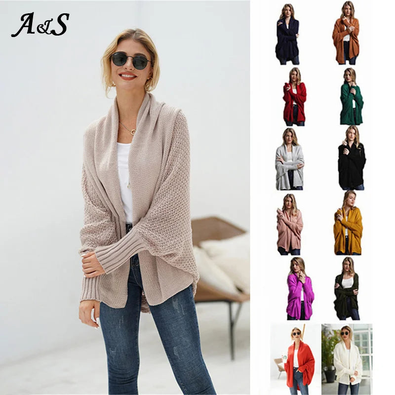 Oversized Sweater Cardigan Knitted Women'S Clothes Patchwork Batwing Sleeves Outerwear Female Winter plus Size Overcoat