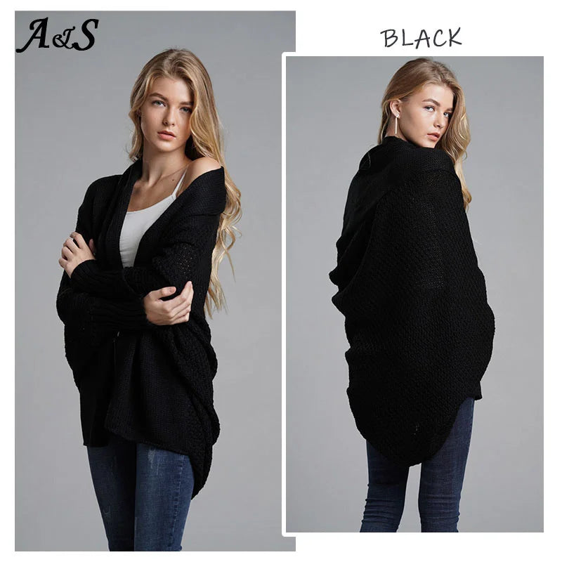 Oversized Sweater Cardigan Knitted Women'S Clothes Patchwork Batwing Sleeves Outerwear Female Winter plus Size Overcoat