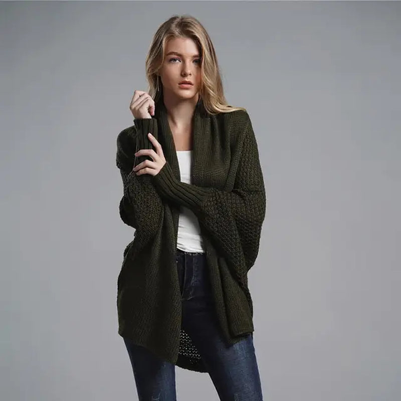 Oversized Sweater Cardigan Knitted Women'S Clothes Patchwork Batwing Sleeves Outerwear Female Winter plus Size Overcoat