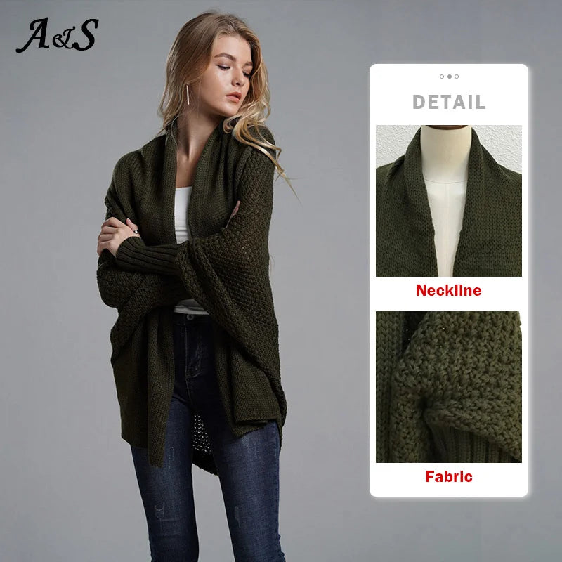 Oversized Sweater Cardigan Knitted Women'S Clothes Patchwork Batwing Sleeves Outerwear Female Winter plus Size Overcoat